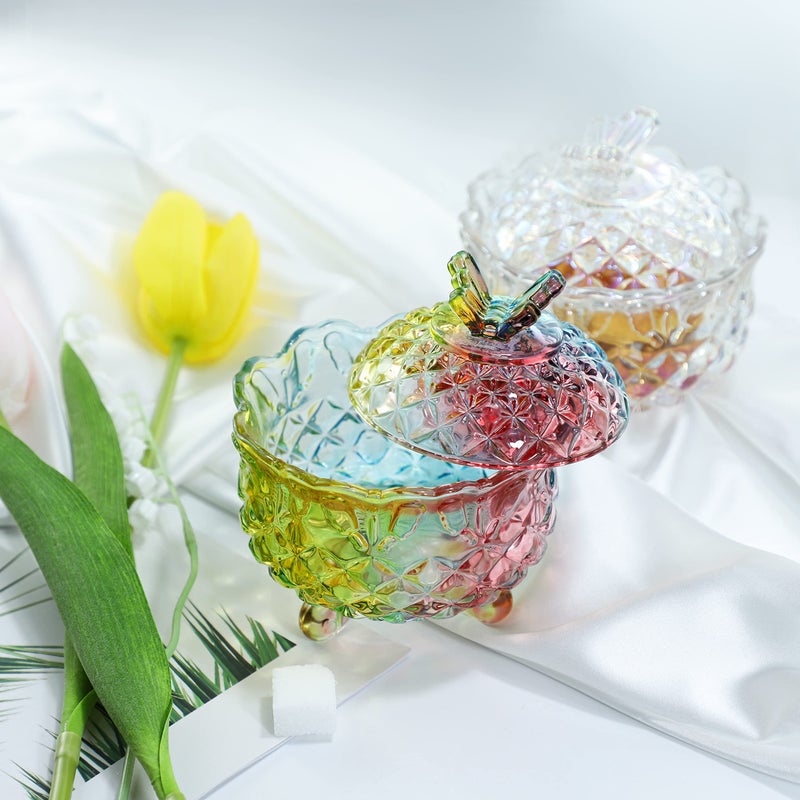 SOCOSY Royal Embossed Crystal Candy Box with Lid Footed Jewelry Box Candy Jar Cookie Jar Wedding Candy Buffet Jars Kitchen Storage Jar 10oz (Rainbow) - Image 3